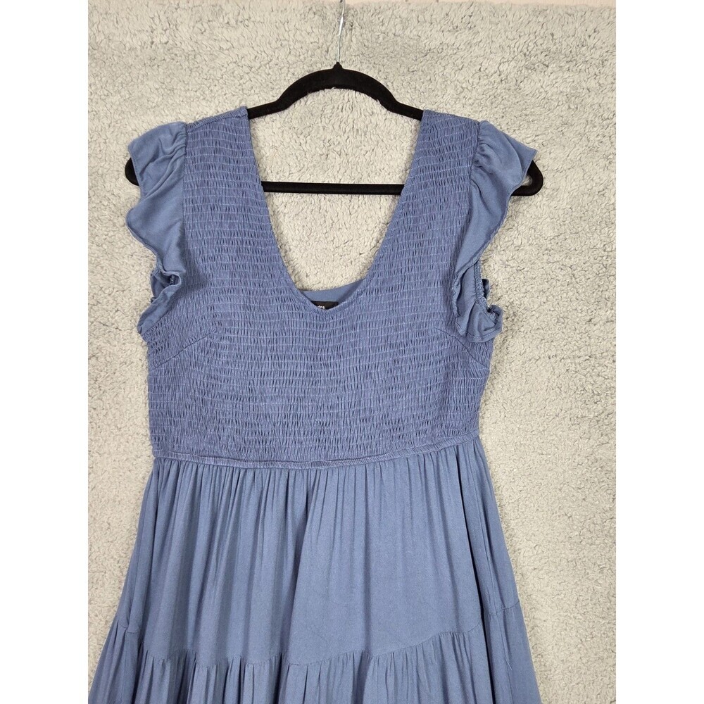 PrettyGarden Blue Smocked Tiered Midi Dress Flutter Sleeve‎ V-Neck Boho Small - Picture 3 of 8